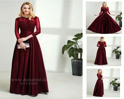 Anniversary Sale G92 (11), Dark Wine Satin Evening Gown, Size (XS-30 to XXXL-46)