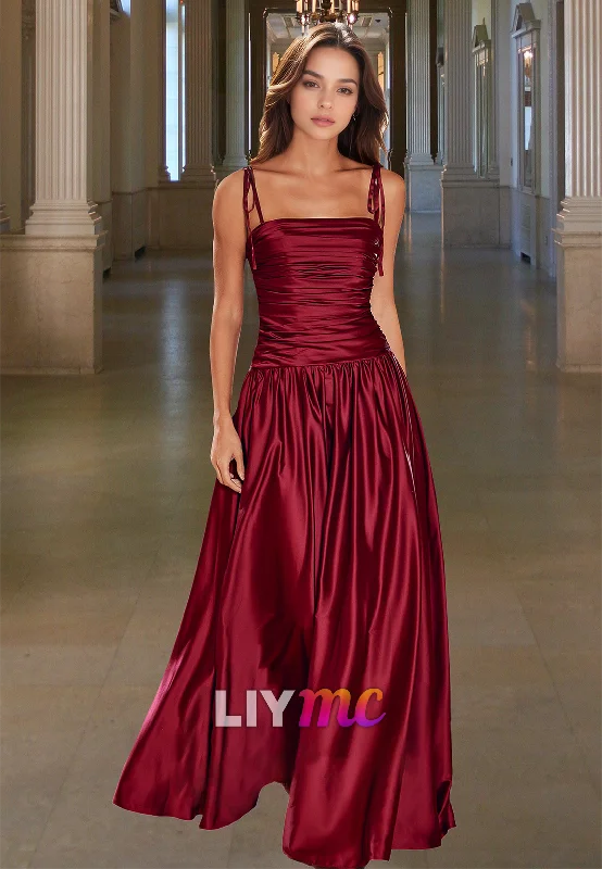 Final Markdown Straight Across Sleeveless Pleated A-Line Prom Dress