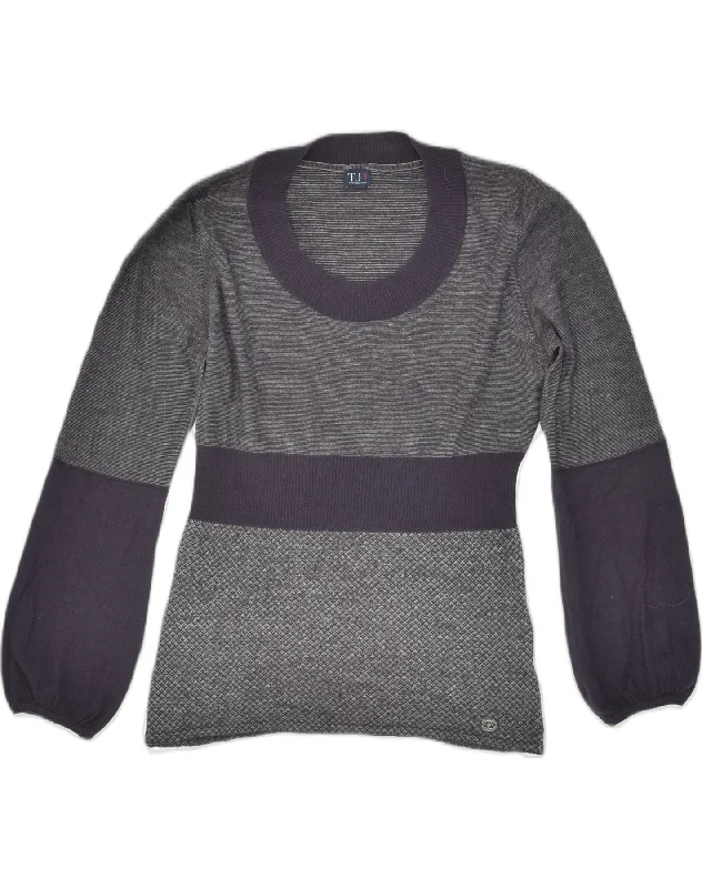 TRUSSARDI Womens Crew Neck Jumper Sweater UK 18 XL Grey Colourblock Cotton