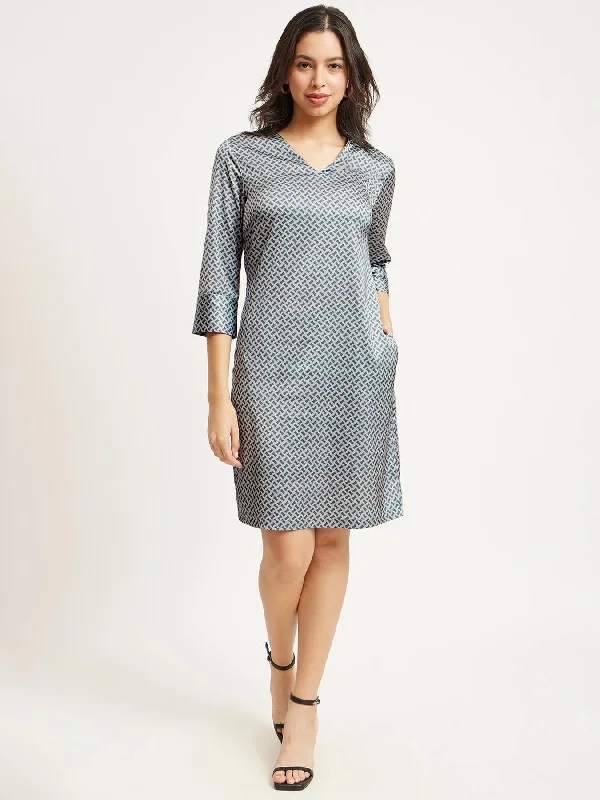 Time-Limited Offer Satin Geometric Print Shift Dress - Grey