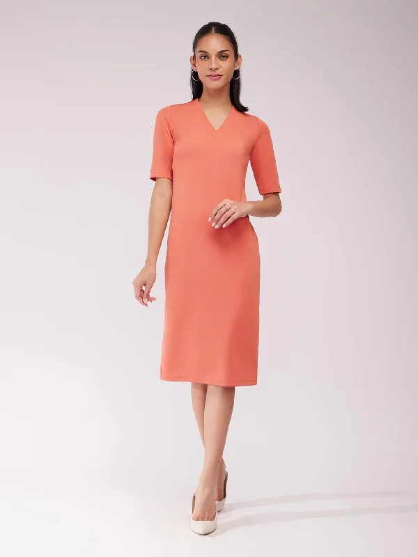 Price Cut Short Sleeves Shift Dress - Peach