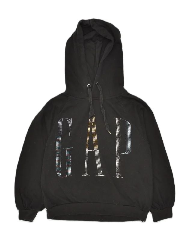 Daily Deals GAP Womens Graphic Hoodie Jumper UK 14 Medium Black Cotton
