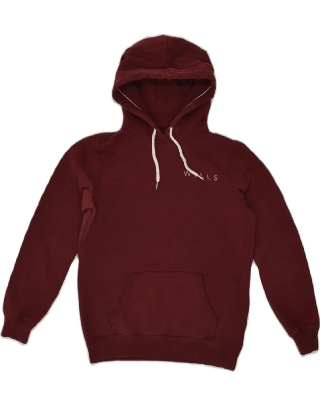 Mega Deal JACK WILLS Womens Graphic Hoodie Jumper UK 10 Small Maroon Cotton