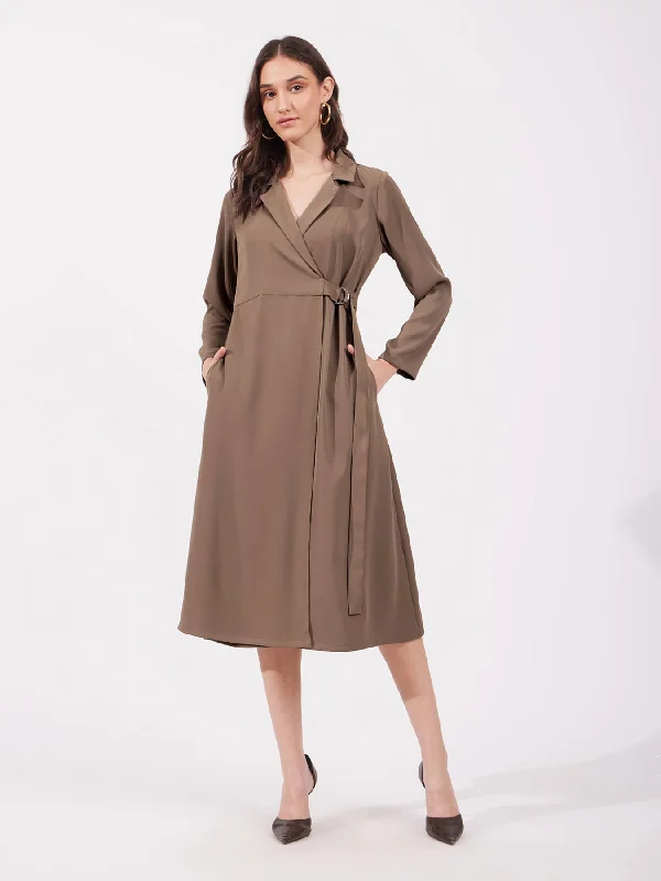 Exclusive Preview Wrap Midi Dress - Brown