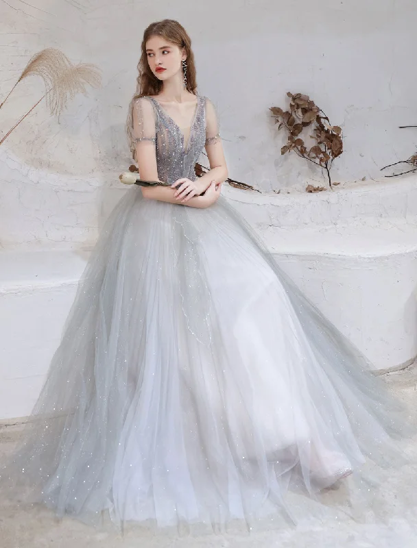Special Discount Stunning Evening Dress Light Grey A Line Bateau Neck Floor Length Social Party Dresses Pageant Dress