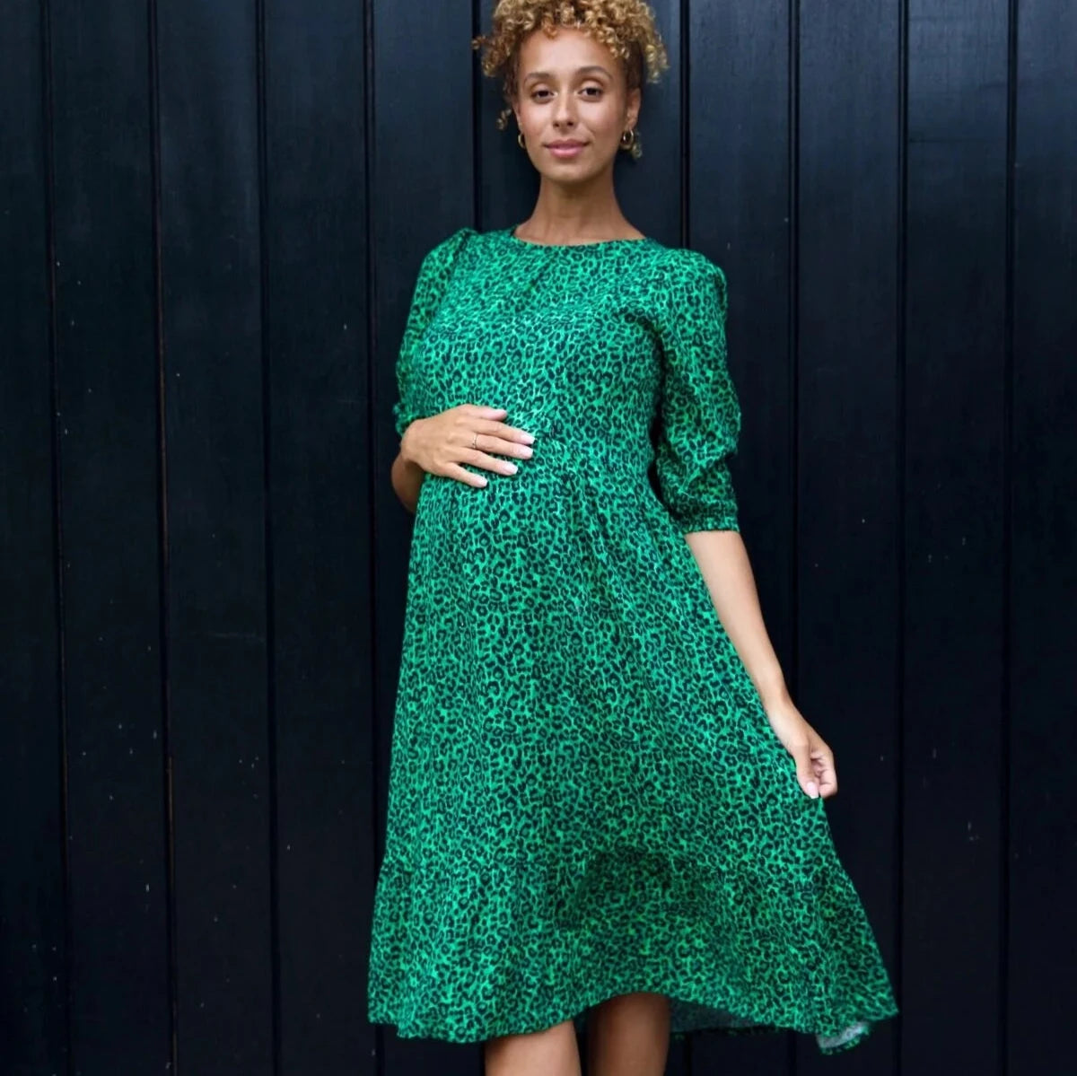 Markdown Madness Eden Green Leopard Print Nursing Midi Dress