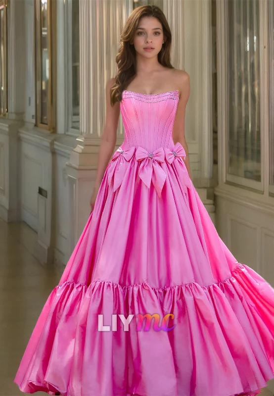 Quick Sale Off-Shoulder Sleeveless Bowknots Pleated A-Line Prom Dress