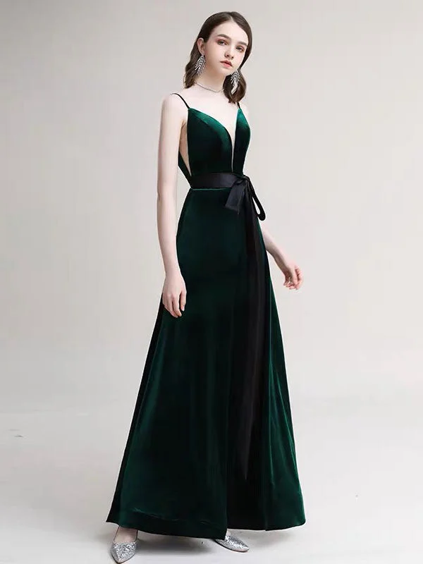 Fantastic Deals Amazing Evening Dress A Line V Neck Velour Floor Length Sash Social Pageant Dresses
