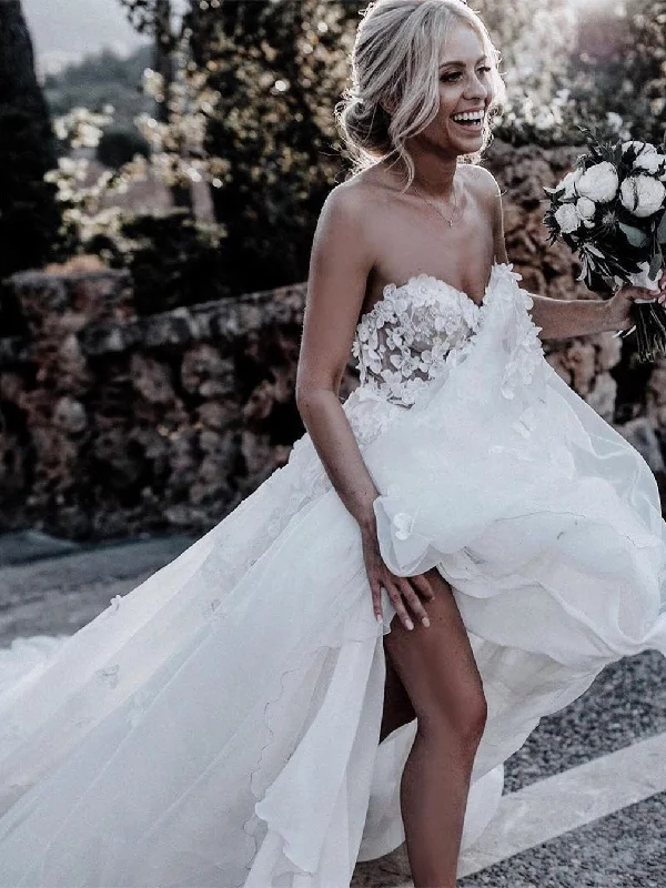 Massive Deals Stunning Sweetheart A-line Wedding Dresses Tulle Appliqued Gowns JKZ6206