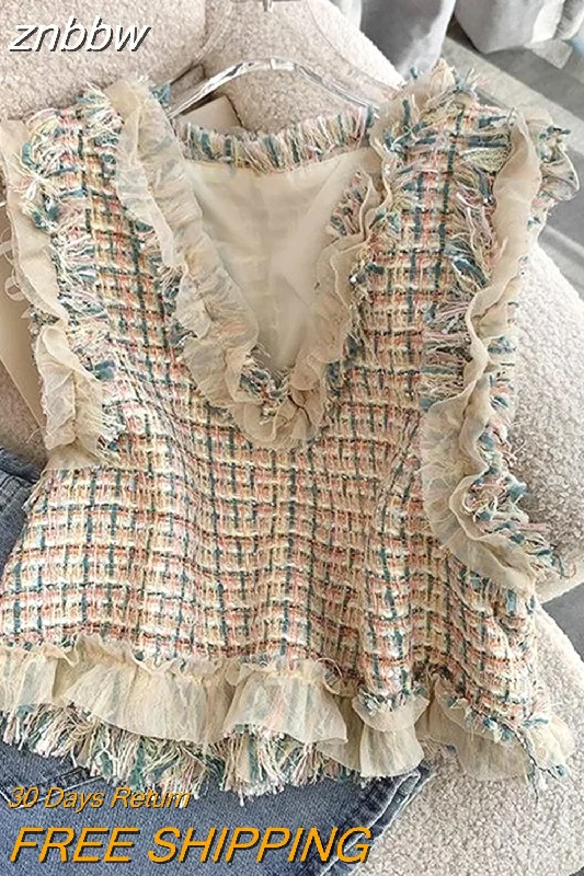 Exclusive Savings znbbw Tweed Vest Slim Crop Tops Autumn Colete Feminino V Neck Knitted Plaid Vest Sweater French Waistcoat Ruffled Blouse Exclusive Savings znbbw Tweed Vest Slim Crop Tops Autumn Colete Feminino V Neck Knitted Plaid Vest Sweater French Waistcoat Ruffled Blouse