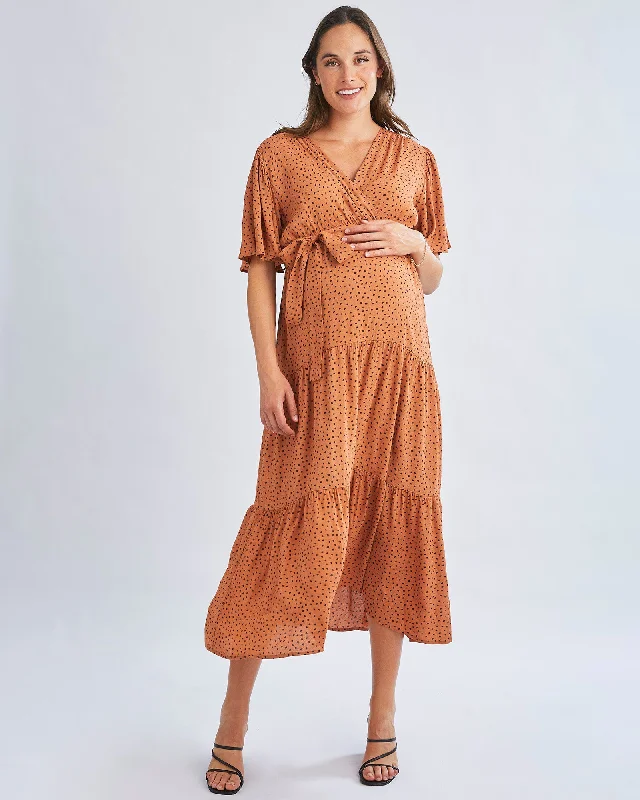 Price Buster Cara Maternity Maxi Dress In Black Polka Dots
