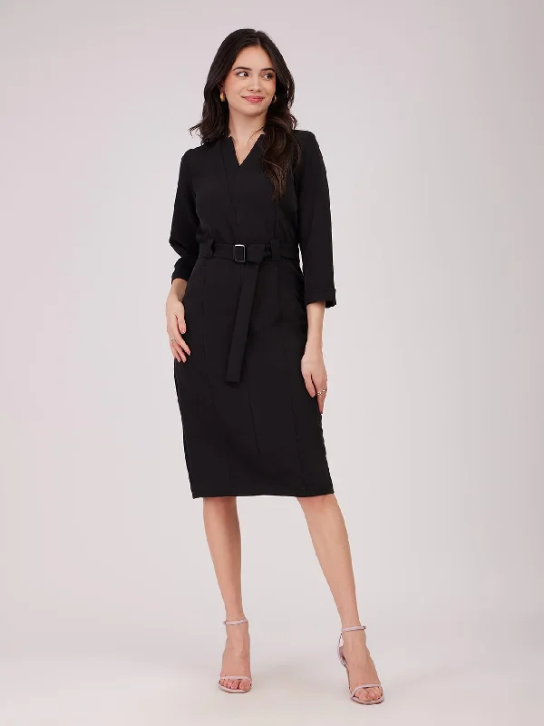 Grand Opening Sale Panelled Sheath Dress - Black