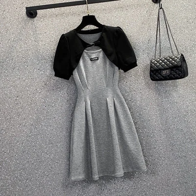 Act Now Plus Size Korean Sweater Tank Dress and Crop Jacket Set