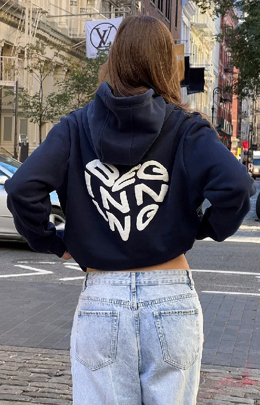 New Markdowns Beginning Navy Lovey Bubble Hoodie