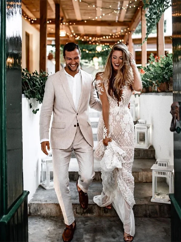 YEAR-End Sale Unique Bateau Lace Wedding Dresses Mermaid long Sleeves Gowns JKZ6201