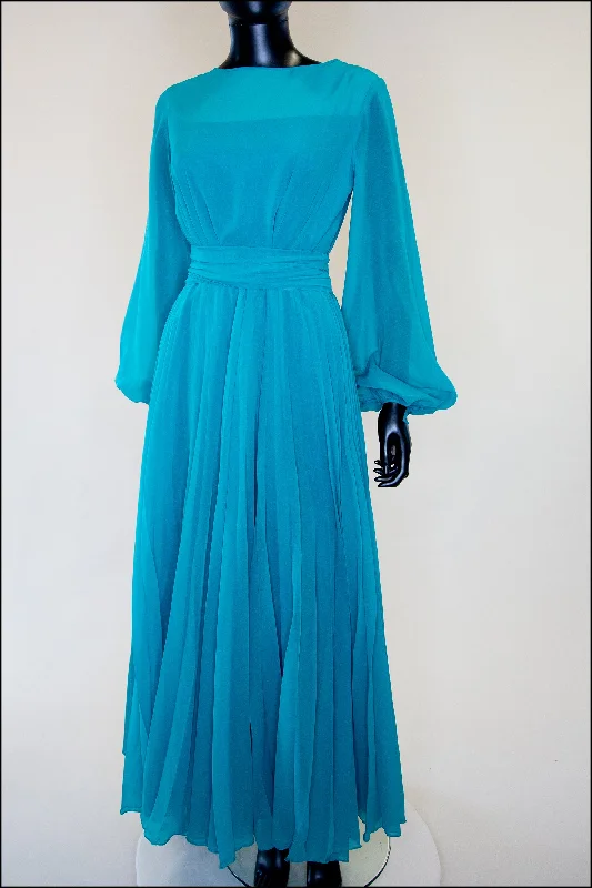 Deal of the Week Vintage 1970s Teal Blue Chiffon Gown