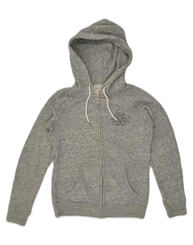 Seasonal Clearance JACK WILLS Womens Zip Hoodie Sweater UK 10 Small Grey Cotton