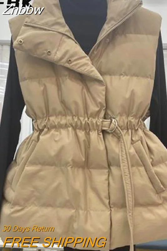 Act Fast Znbbw Womens Down Vest Autumn Winter Solid Loose Drawstring Belt Stand Collar Windproof Lightweight Waistcoat Sleeveless Warm Vests