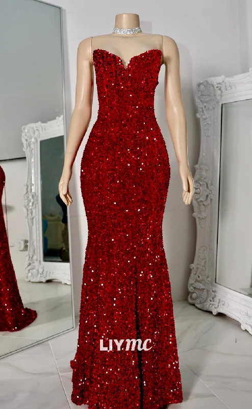 Crazy Savings LP1959 - V-Neck Sleeveless Lace-Up Sequins Mermaid Sparkly Prom Dress