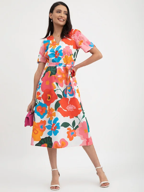 Can't Miss Cotton Satin Floral Print Dress - Multicolour