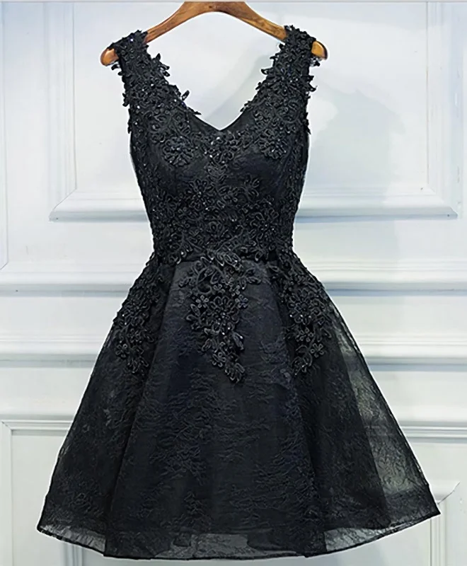 Special Savings Black V Neck Lace Short Prom Dress, Homecoming Dresses, Homecoming Dresses