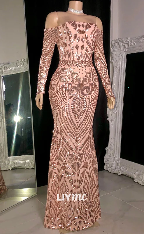 Buy Now LP2210 - Off-Shoulder Long Sleeves Appliques Mermaid Floor-Length Prom Dress for Black Girls Buy Now LP2210 - Off-Shoulder Long Sleeves Appliques Mermaid Floor-Length Prom Dress for Black Girls