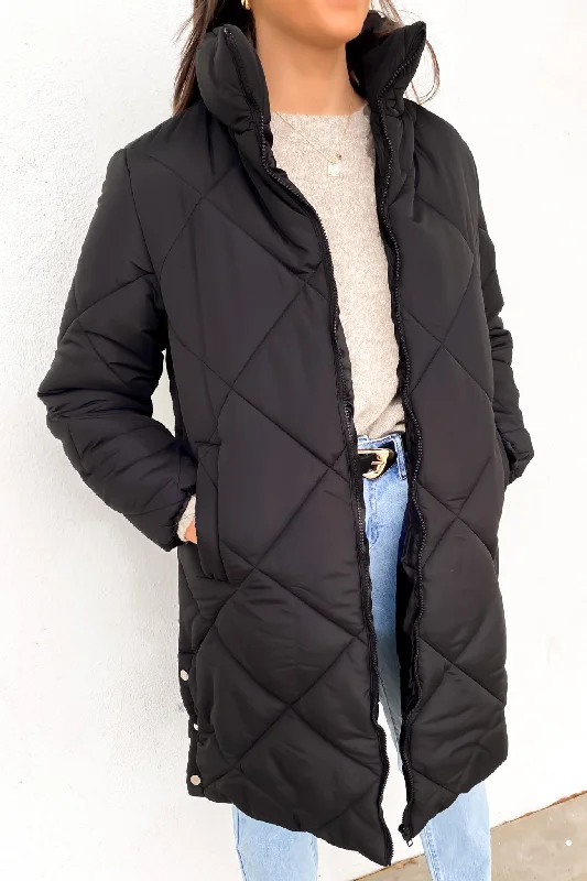 Steals and Deals Amy Longline Puffer Jacket Black