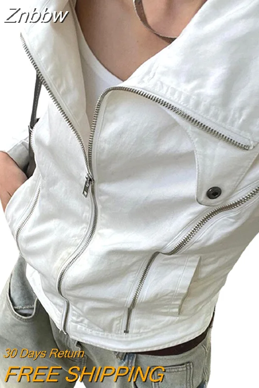 Bargain Blast Znbbw Zipper Pockets Cargo Jackets Solid Turn Down Collar Vintage Grunge Korean Streetwear Casual Coat Women Autumn Outwear