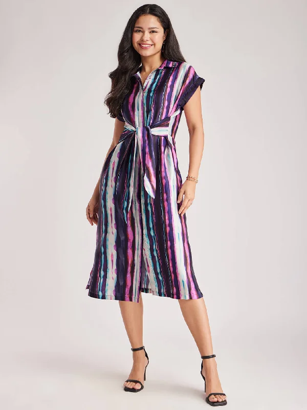 Unmissable Offer Satin Tie-up Shirt Dress - Pink And Purple
