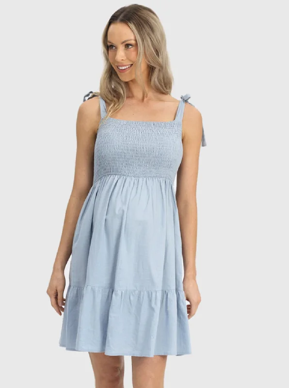 Super Bargain Maternity Chambray Sleeveless Sundress in Light Blue