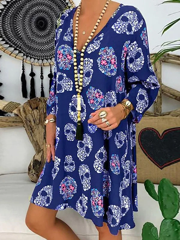 Clearance Event Women's Casual Loose Embroidered Printed V-neck Dress