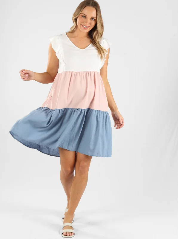 Markdowns Maternity Linen Dress in Blue