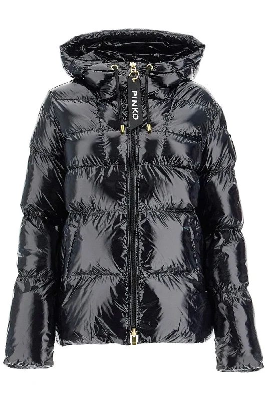 Reduced Prices PINKO hooded down jacket in crystal nylon