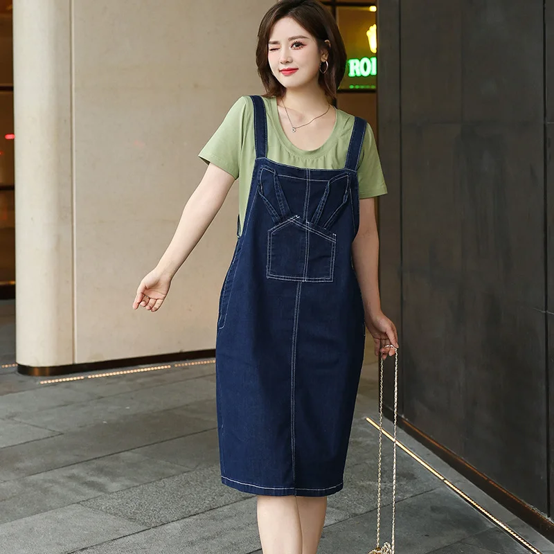 Act Now Plus Size Green T Shirt And Dungaree Dress Set (EXTRA BIG SIZE)