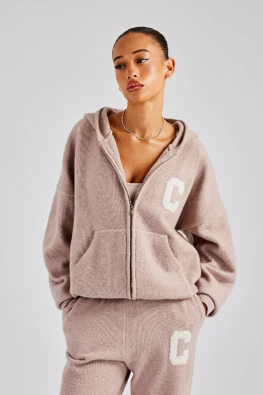 Sale Event Hooded Zip Through Knitted Hoodie - Pink