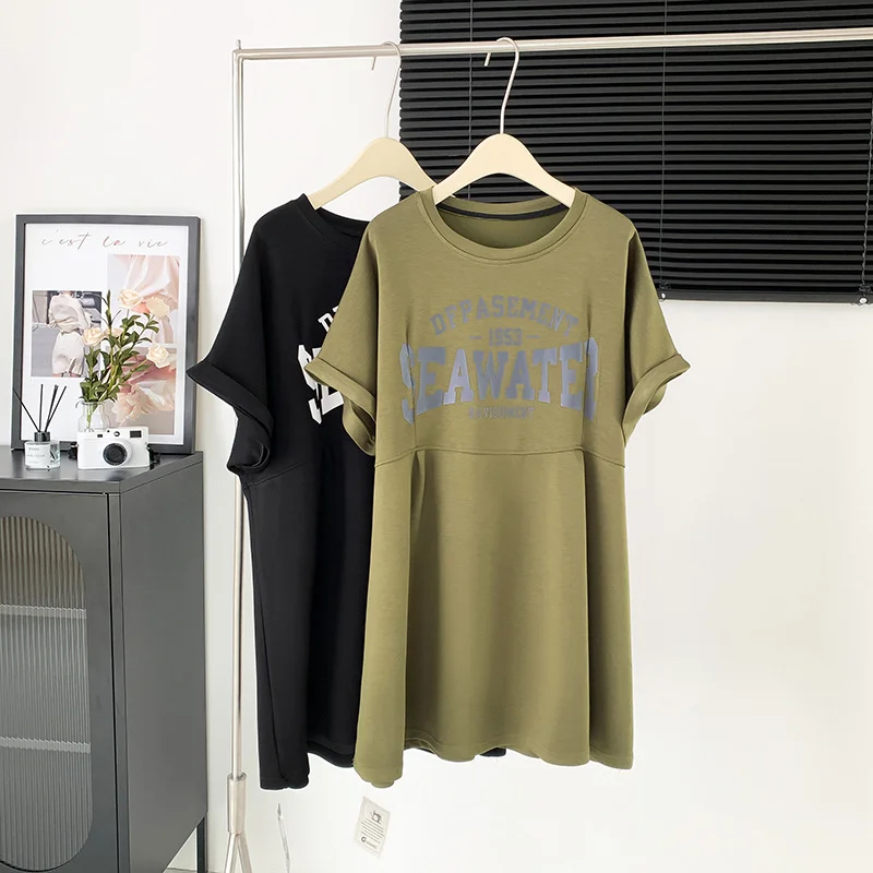 Closeout Plus Size Words Graphic Short Sleeve T Shirt Dress / Tunic (EXTRA BIG SIZE)