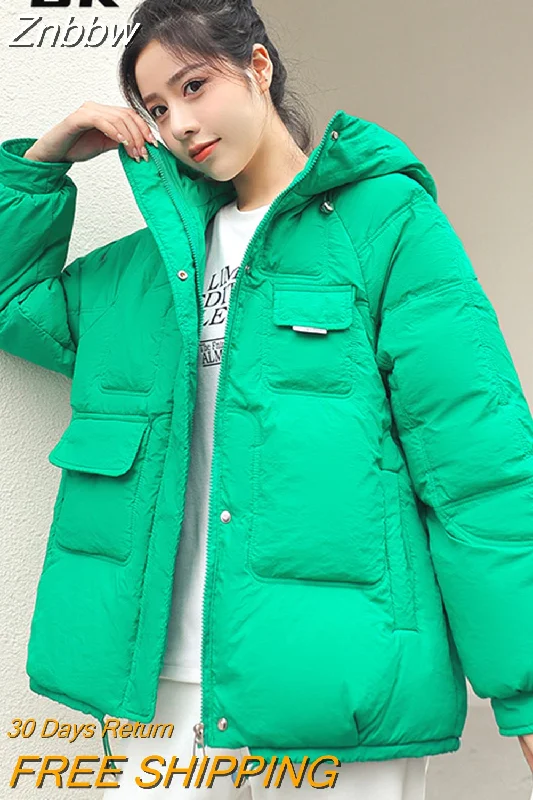 Lowest Price Znbbw Women Down Jacket 2023 Hit Winter New Thick Warm Cotton Down Padded Jacket Casual Sweety Solid Color Hooded Coat Jackets Outwear