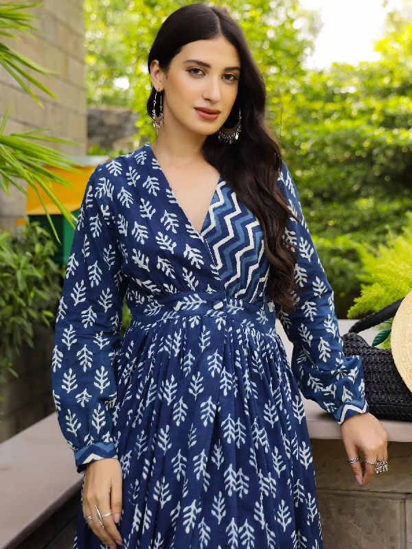Stock Clearance Indigo Floral Dabu Maxi Dress