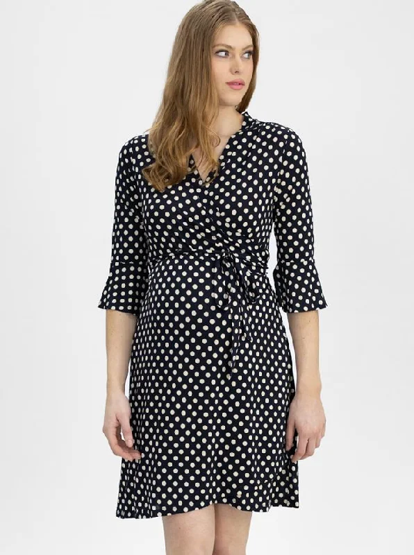 Stock Up and Save Maternity and Nursing Polka Dot Wrap Dress - 3/4 Sleeve