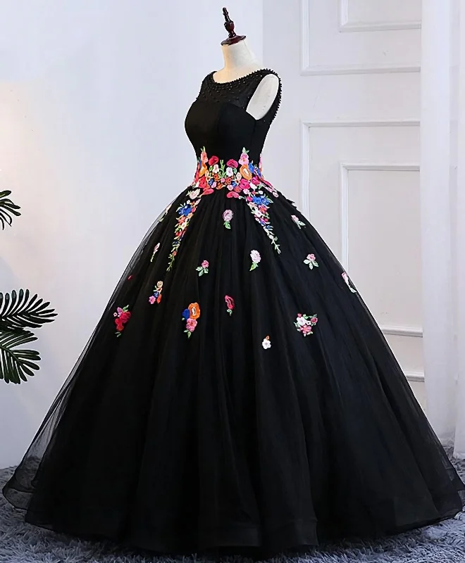 Amazing Deals Black Tulle Long Prom Gown Black Evening Dress