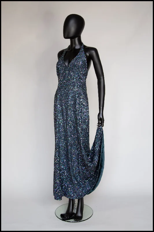 Discount Deals Vintage 1980s Blue Green Sequin Mermaid Dress