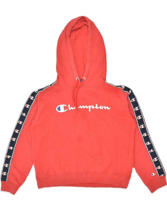 Clearance Event CHAMPION Womens Crop Graphic Hoodie Jumper UK 6 XS Red Cotton
