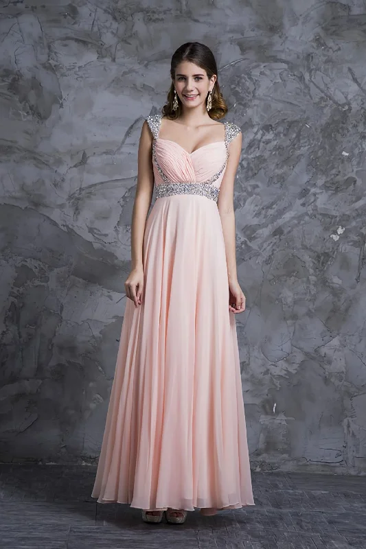 Price Cut Best Selling Prom Dresses, A Line V Neck Floor Length Chiffon Zipper Back