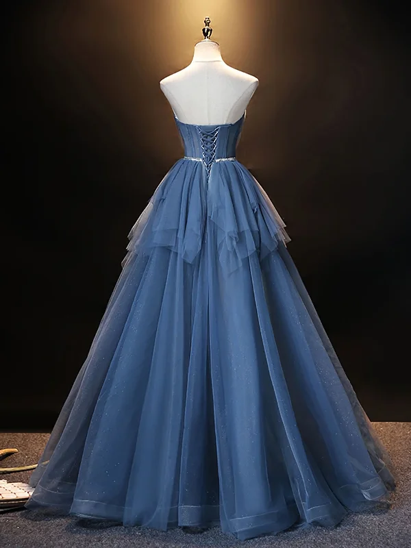 Reduced Prices Blue Sweetheart Neck Tulle Long Prom Dress, Blue Evening Dress