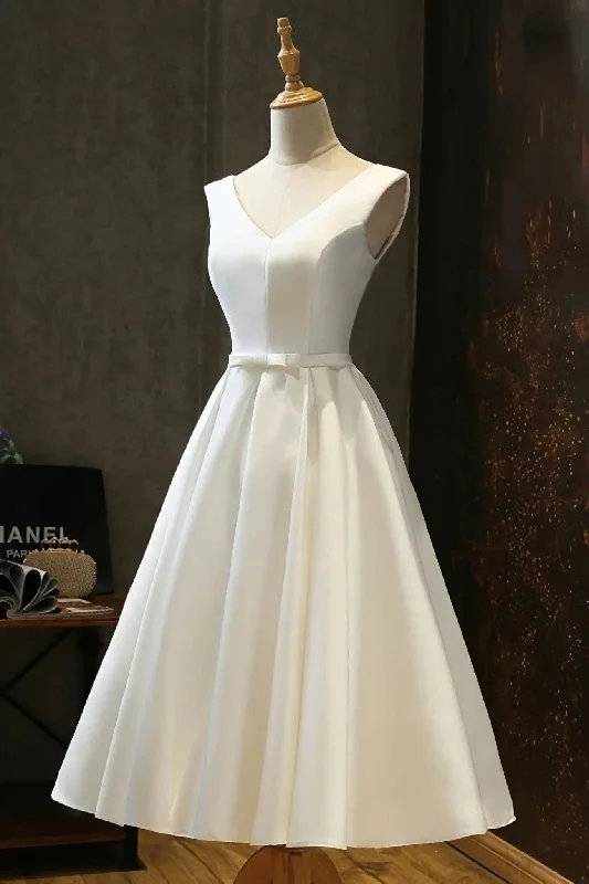Seasonal Clearance Prom Dresses, Satin V Neck Short Prom Dress, Bridesmaid Dress