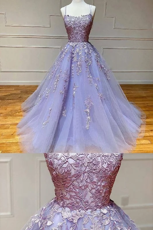 Unmissable Offer 2024 Lavender Lace Tulle Prom Dress, With Appliques