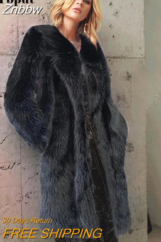 Seasonal Sale Znbbw Women Elegant Winter Plush Faux Fur Overcoat Female Casual Loose Coat Jackets 2023 New Lapel Full Sleeve Fashion Coat
