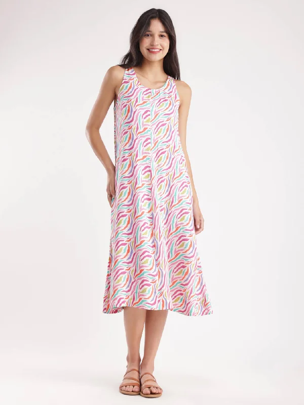 Limited Stock Abstract Print Midi Dress - Multicolour