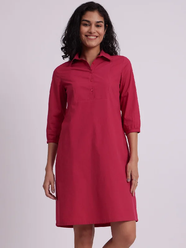 Extra Discounts Tie Up Sleeve Dress -  Fuchsia