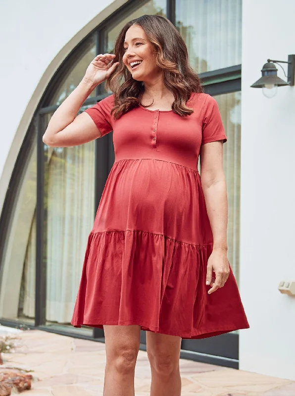 One-DAY Sale Lana Maternity Tiered Dress in Desert Red